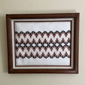 Framed Embroidered Wall Art in White, Black & Rust